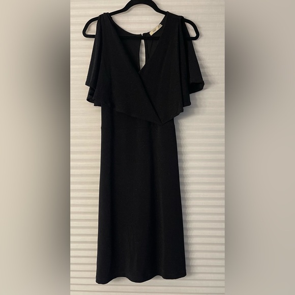 Dex Dresses & Skirts - Dex Black Metallic Dress with Draped Overlay